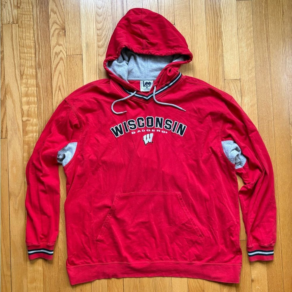 Vintage Wisconsin Badgers Lee Sports Mens Hoodie Sweatshirt 2XL Red Stitched